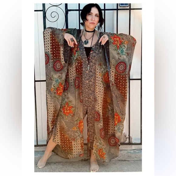Kantha Bae Pants - NWT Kantha Bae Silk Bowie Muu Jumpsuit Green/Gold
